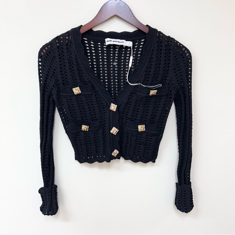 NWT Self-Portrait Black Cropped Sweater - Picture 4 of 10